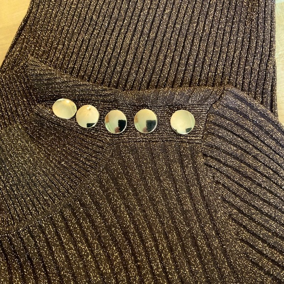 INC Copper Brown Metallic Rib Knit Sweater with Gold Shoulder Buttons NWT - Picture 5 of 16